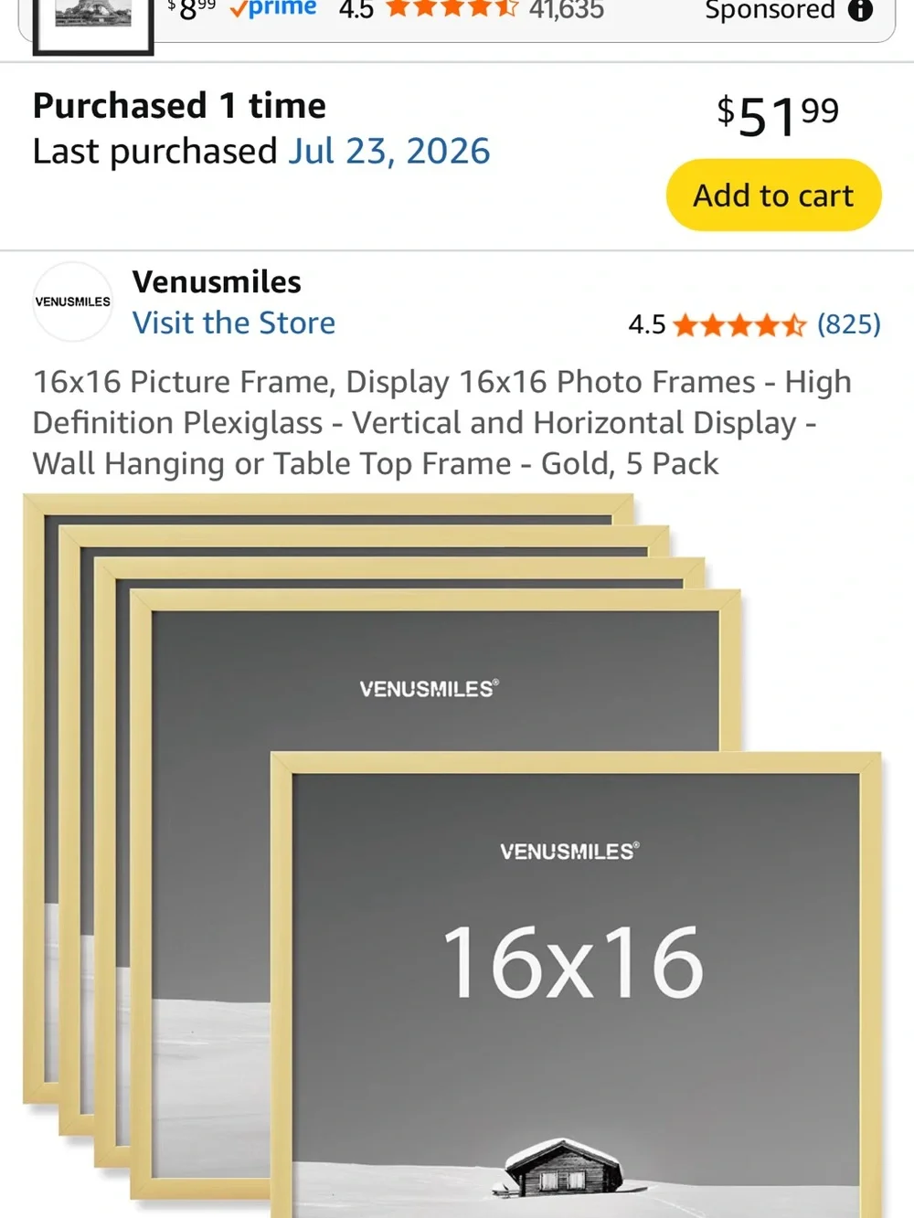 Gold 16x16 Square Picture Frame